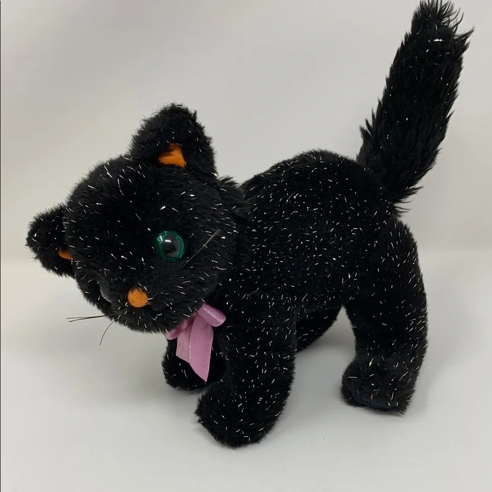 Black Plush Cat Toy with Purple Bow